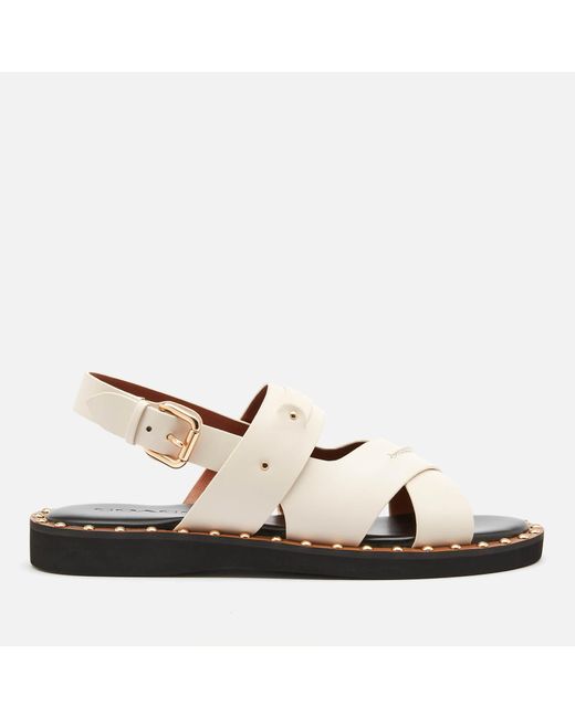 COACH White Gemma Leather Flat Sandals