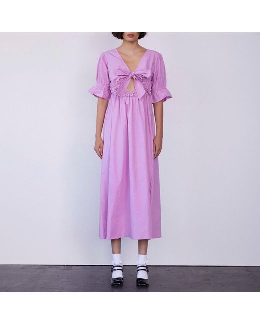 Damson Madder Cassie Cotton-poplin Midi Dress in Purple | Lyst