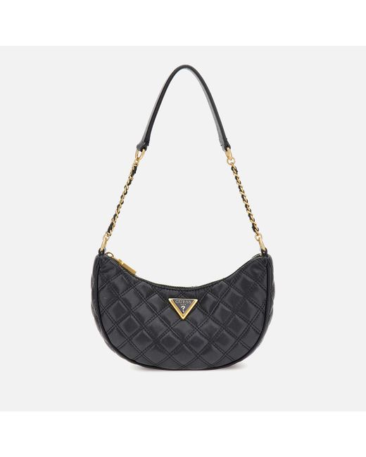 Guess Black Giully Quilted Faux Leather Shoulder Bag