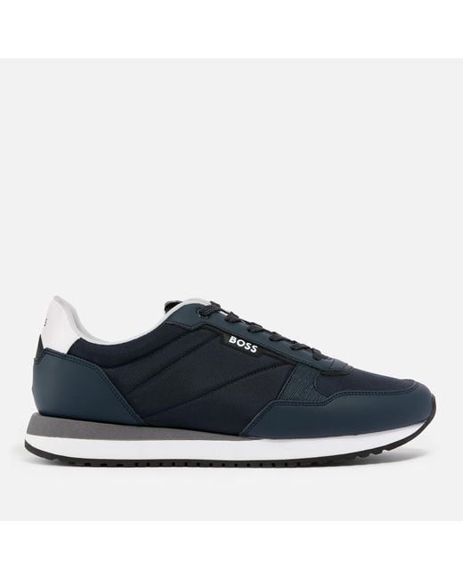 Boss Kai Canvas and Faux Leather Runner Trainers in Blue für Herren