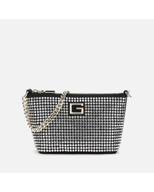 Guess Black Gilded Glamour Mini Zip Rhinestone Bucket Bag