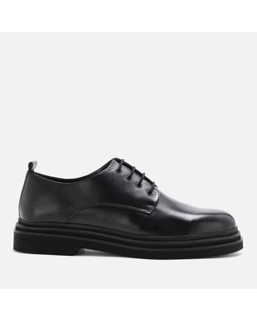 Walk London Black Brooklyn Leather Derby Shoes for men