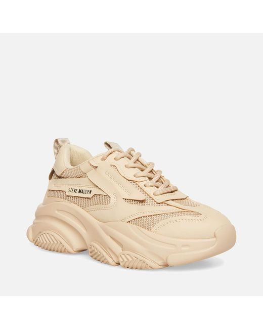 Steve Madden Possession Faux Leather Trainers in Natural | Lyst