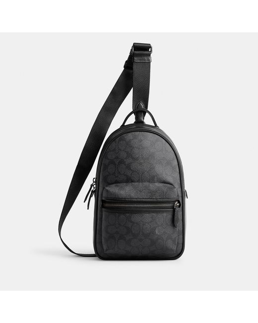 COACH Black Charter Signature Small Coated Canvas Backpack for men