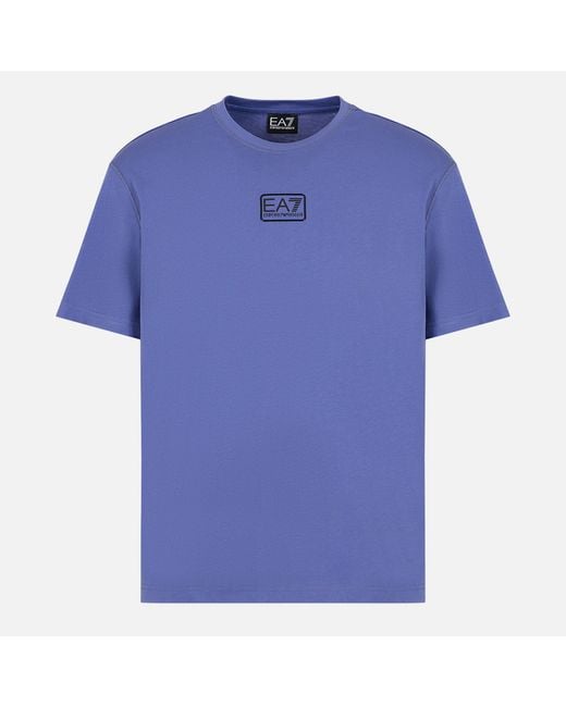 EA7 Blue Core Id Box Logo Cotton T-shirt for men