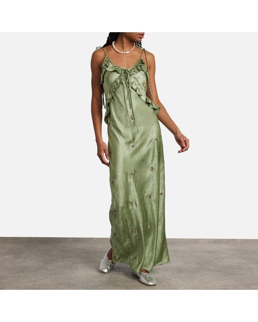 Damson Madder Oceanus Satin Slip Dress in Green | Lyst