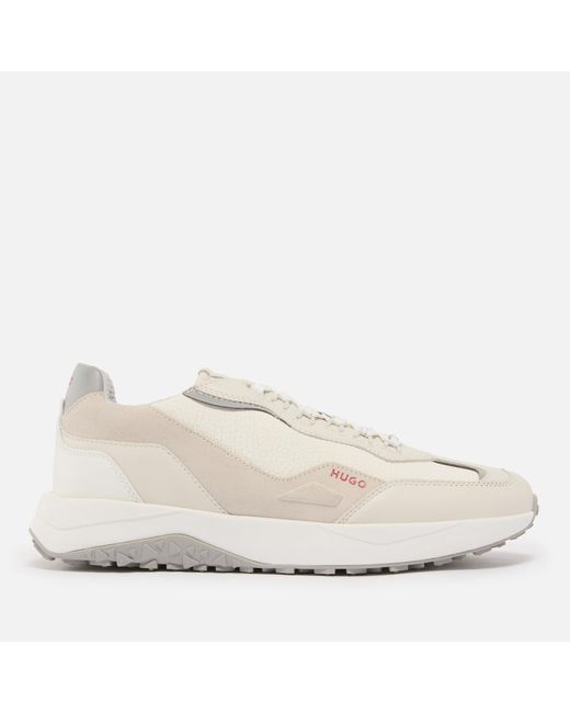 HUGO Kane Leather and Faux Leather Runner Trainers in White für Herren
