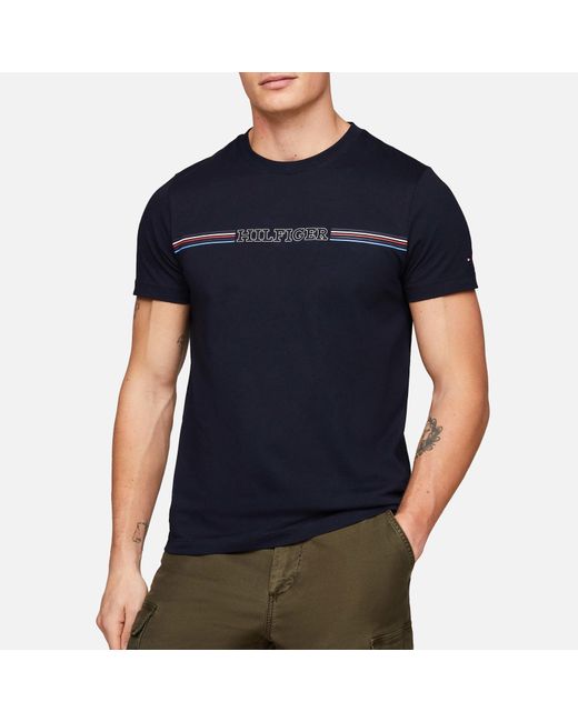 Tommy Hilfiger Blue Striped Logo Cotton T-shirt for men