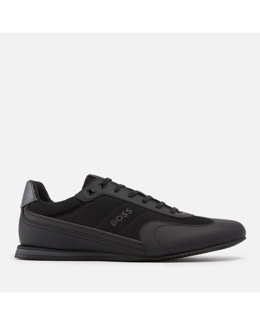 BOSS by Hugo Boss Black Rusham Faux Leather And Mesh Trainers for men