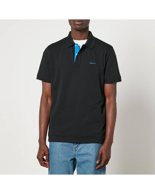 Gant Black Contrast Rugger Stretch-cotton Piqué Polo Shirt for men