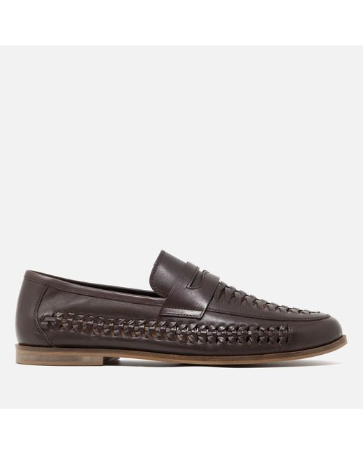Walk London Brown Arrow Leather Penny Loafers for men