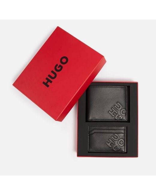 HUGO Red Leather Card Holder And Wallet Gift Set for men