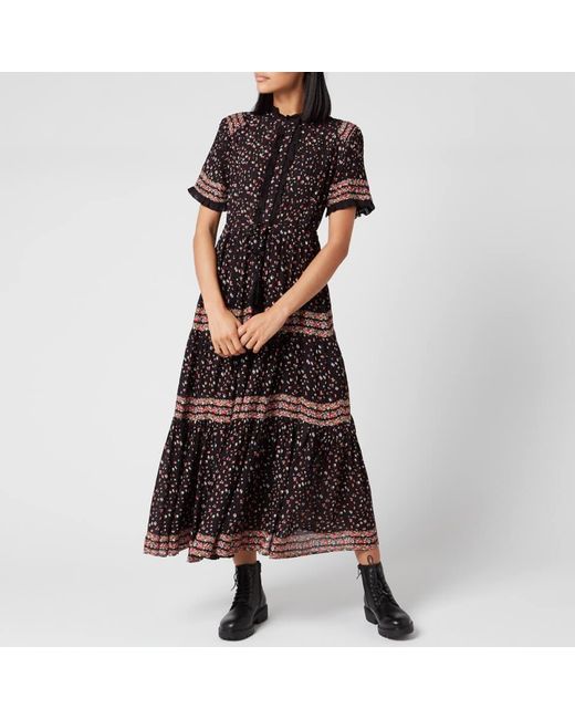 Free People Black Rare Feeling High-neck Floral-print Woven Midi Dress