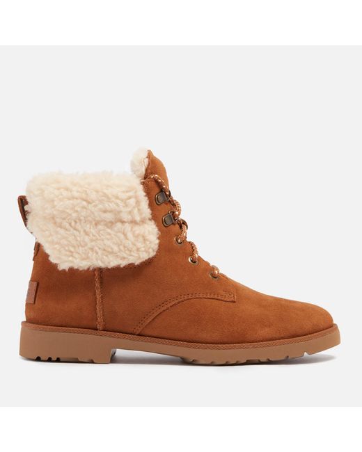 UGG Lace Romely Heritage Shearlingtrimmed Suede Ankle Boots in Tan