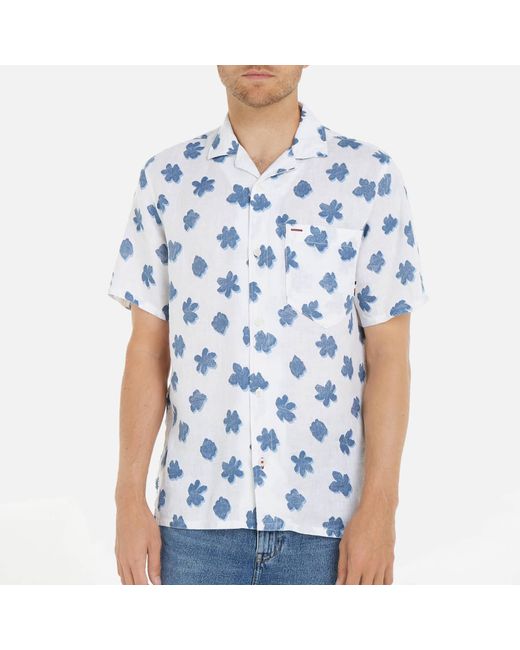Tommy Hilfiger Blue Mono Flower Short Sleeve Linen Shirt for men