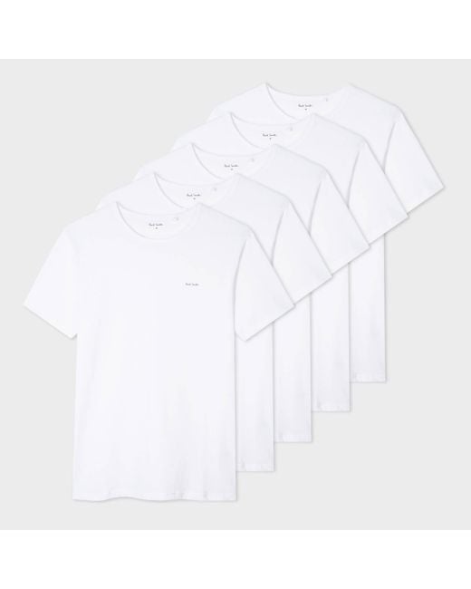 Paul Smith White Loungewear Five-Pack Organic Cotton-Jersey T-Shirts for men