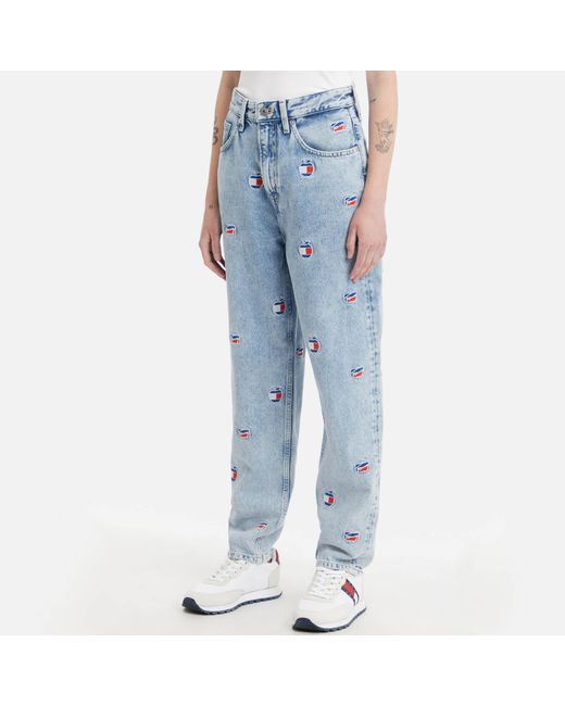 Tommy Hilfiger Blue Mom Logo-appliquéd Cotton-denim Jeans
