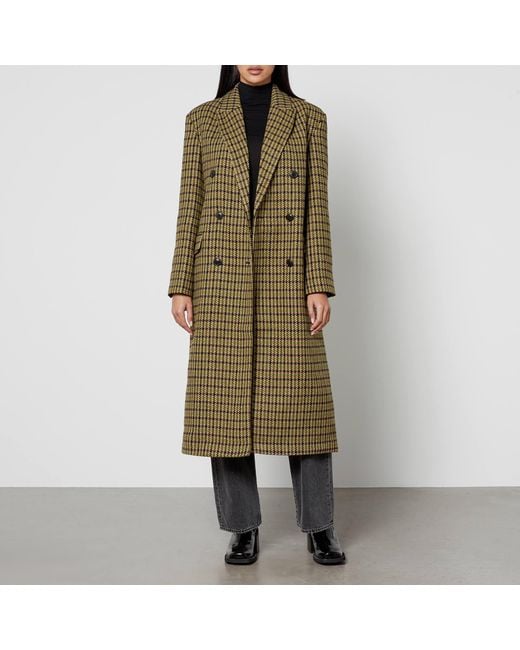 ALIGNE Green Kennedy Checked Twill Double-breasted Coat
