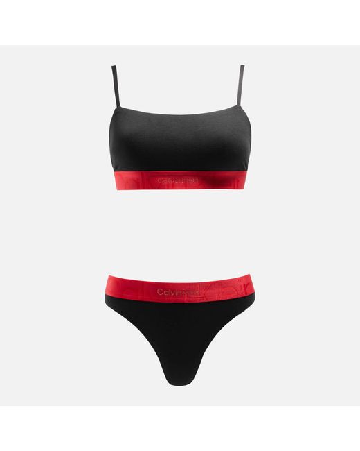 Calvin Klein Red Stretch-cotton Bra And Thong Set