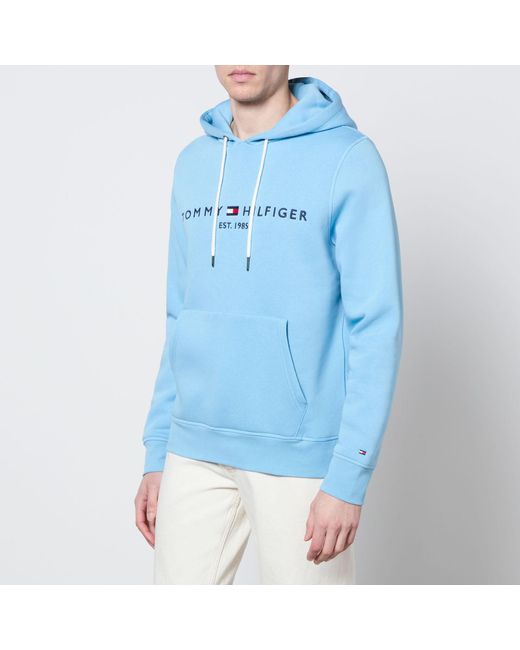 Tommy Hilfiger Blue Logo-embroidered Cotton-blend Jersey Hoodie for men