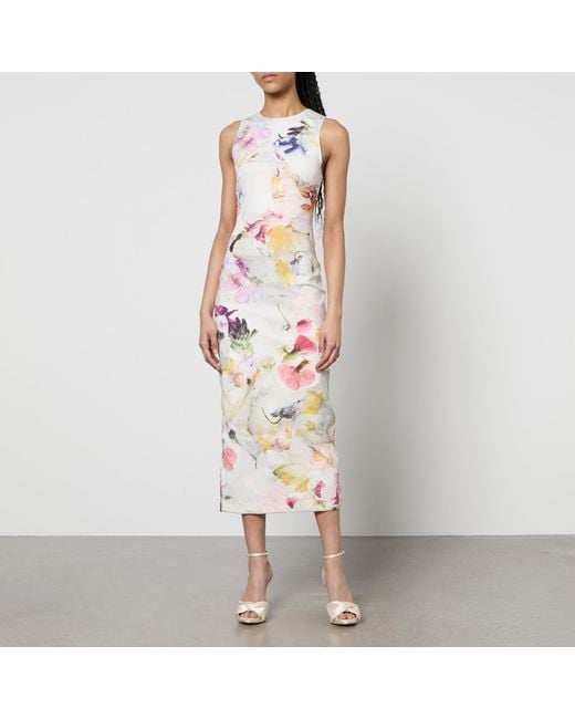 Ted Baker White Lilyha Floral-print Scuba Midi Dress