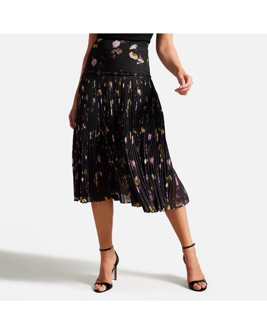 Ted Baker Black Tereysa Floral Pleated Jersey Skirt