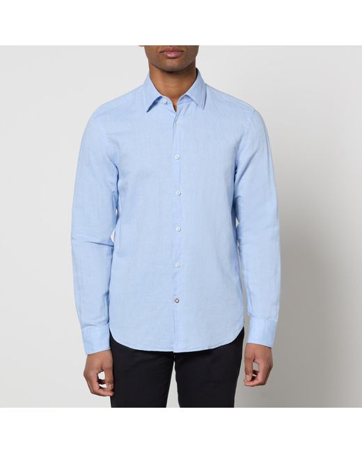 Boss Blue Hal-kent Linen-blend Shirt for men