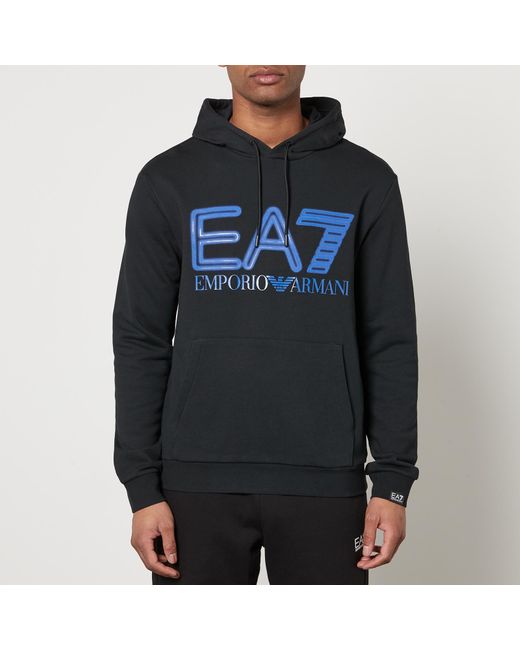EA7 Blue Oversized Logo Cotton Hoodie for men