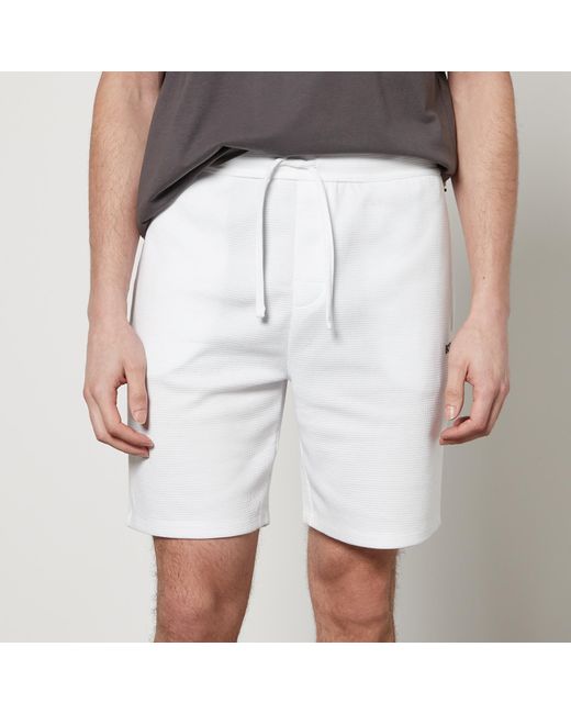 Boss White Cotton Waffle-jersey Shorts for men
