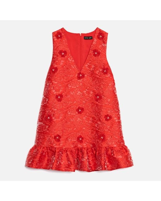 Sister Jane Red Sweet Cherry Floral Cloque Dress