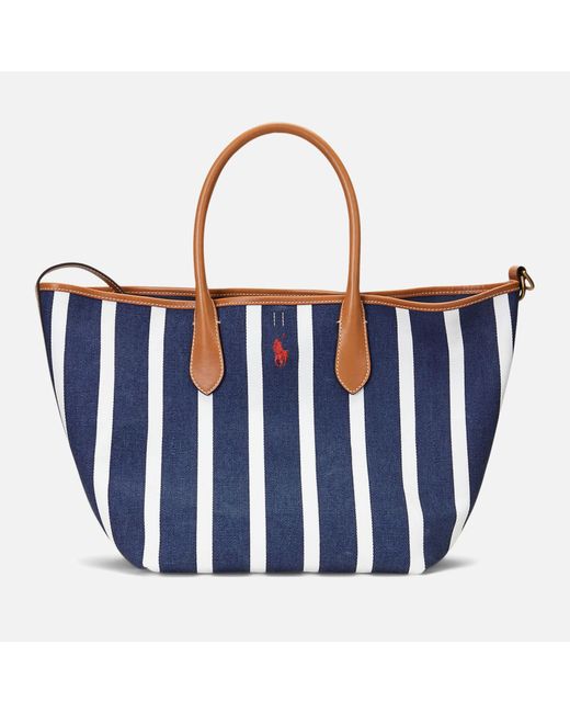 Polo Ralph Lauren Blue Medium Cotton-canvas And Leather Tote Bag