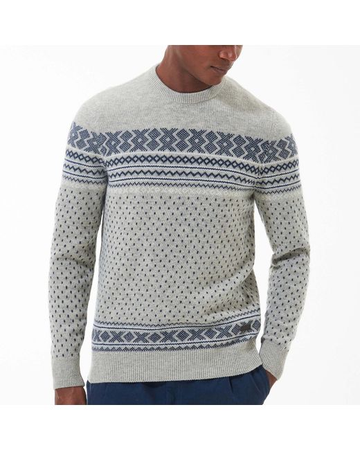 Barbour Gray Fair Isle Wool Jumper for men