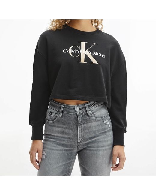 Erobrer Skelne Med andre band Calvin Klein Seasonal Monogram Crew Neck Sweatshirt in Black | Lyst