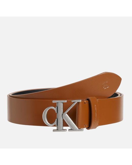 Calvin Klein Brown Round Mono Plaque Leather Belt for men