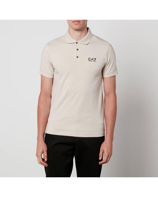EA7 Emporio Armani Logo Cotton-Blend Polo Shirt in Natural für Herren