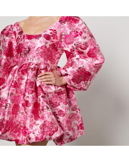 Sister Jane Dream Bubble Hem Floral-Jacquard Dress in Pink