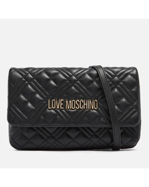 Love Moschino Quilted Chain Flap Cross Body Bag in Black | Lyst