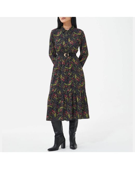 Barbour Black Westbury Floral-crepe Midi Dress