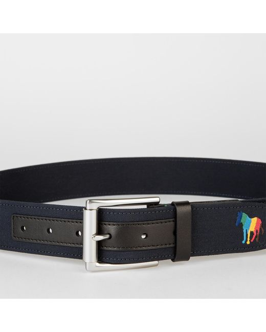 PS by Paul Smith Black Zebra Leather-trimmed Canvas Belt for men