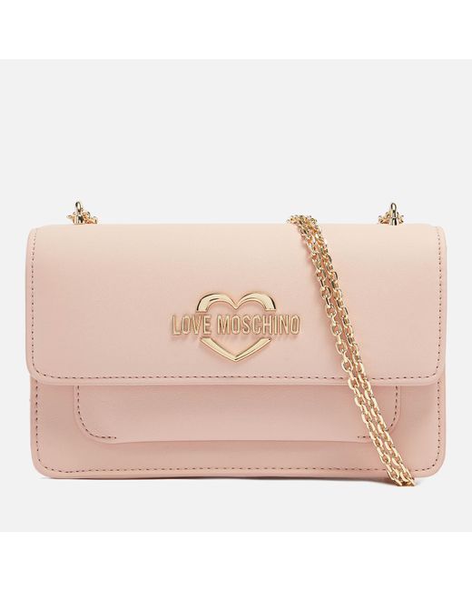 Love Moschino Heart Logo Flap Cross Body Bag in Pink | Lyst