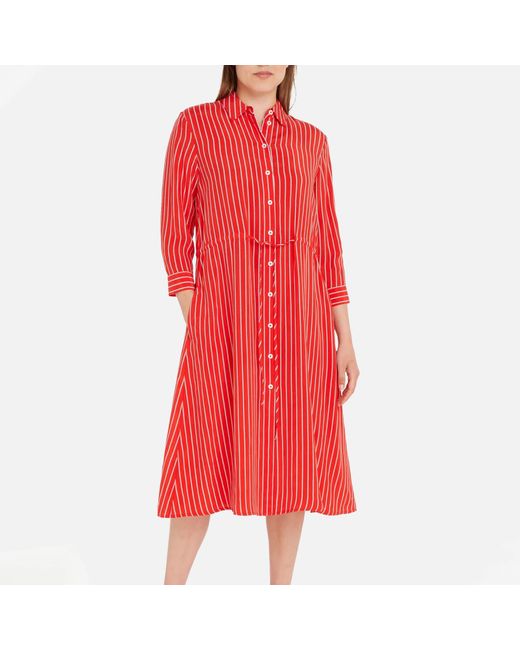 Tommy Hilfiger Red Striped Cupro Midi Shirt Dress