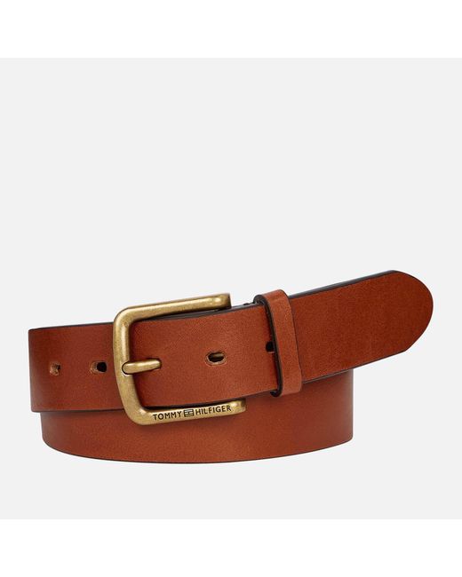 Tommy Hilfiger Gold-tone Leather Belt in Brown for Men | Lyst