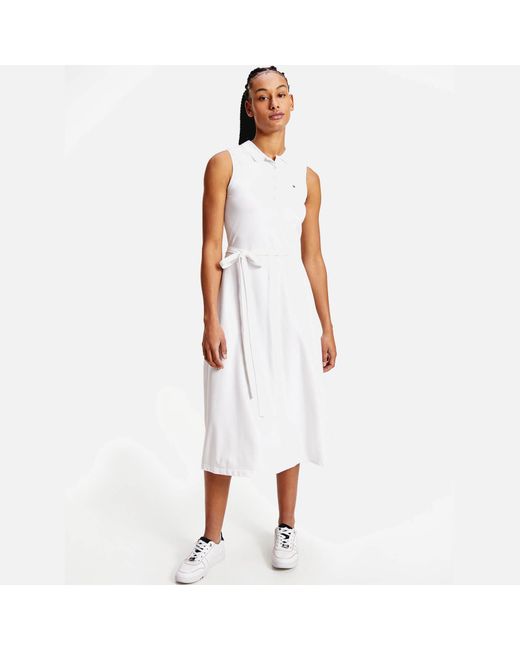 Tommy Hilfiger Flare Midi Polo Dress in White | Lyst