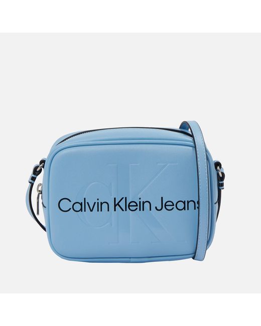Calvin Klein Blue Sculpted Faux Leather Camera Bag