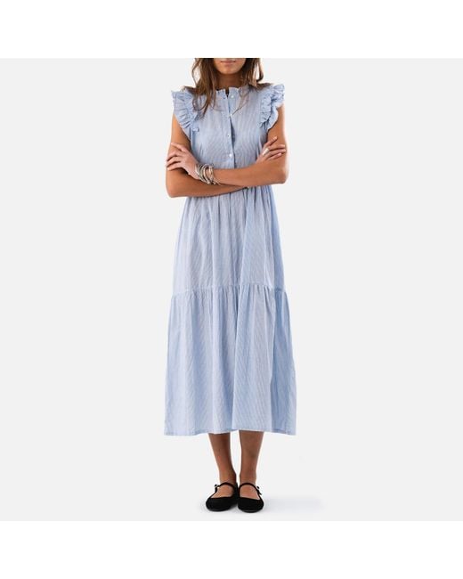Lolly's Laundry Blue Harriet Striped Cotton-poplin Maxi Dress