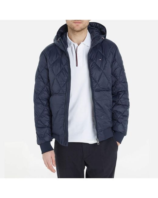 Tommy Hilfiger Blue Mix Quilt Recycled Nylon Hooded Jacket for men