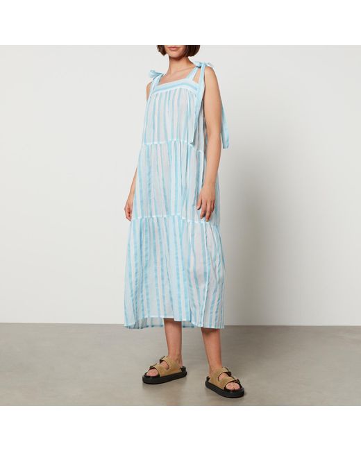 SZ Blockprints Blue Winslow Striped Cotton-gauze Midi Dress