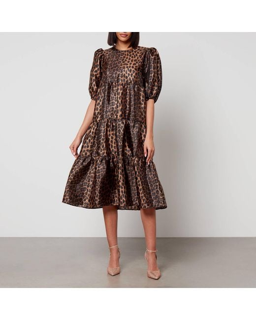 Crās Brown Lili Leopard-print Satin Midi Dress