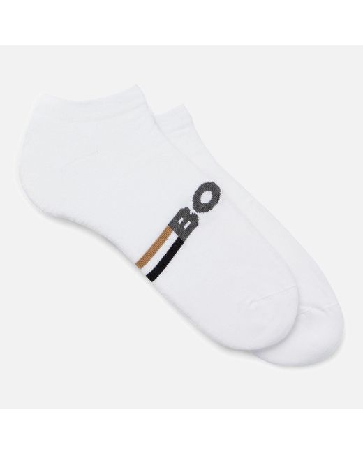 Boss White 2-pack Ribbed Cotton-blend Trainer Socks for men