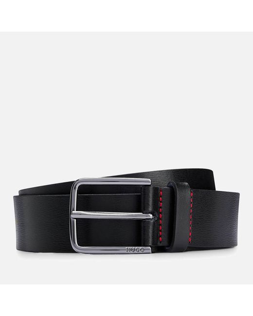 HUGO Gerik Contrast Stitch Leather Belt in Black for Men | Lyst